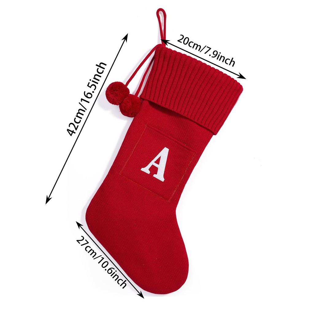 Christmas 26 Large Letter Socks Pendant Decoration Knitted Embroidered Gift Bag (Red) Cute Red Christmas Tree Hanging Sock Decor