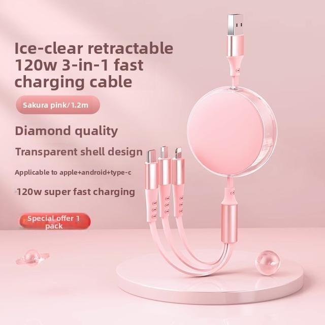 Universal 120w Fast Charging 3in1 Data Cable For Apple Android Huawei With Tpe Material