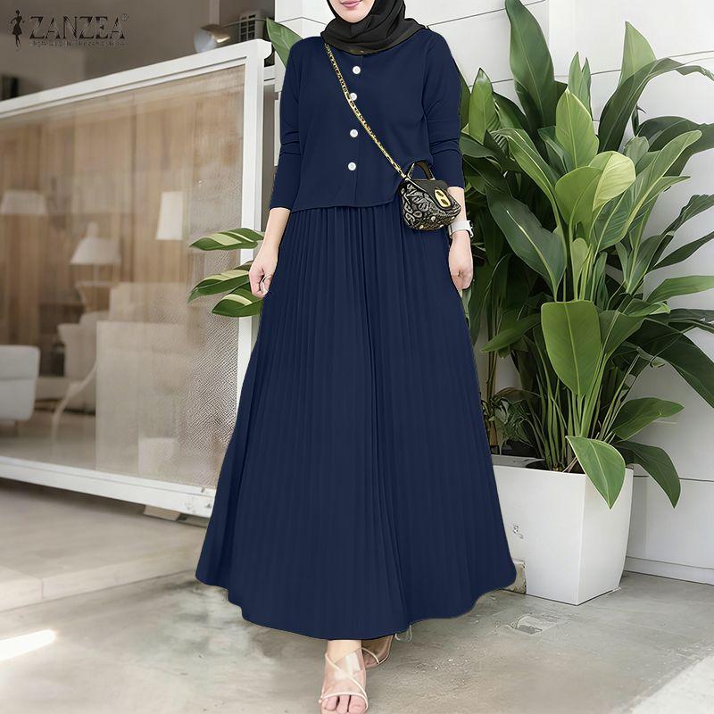 ZANZEA Women Long Sleeve Blouse and Pleated Skirts Casual Two Piece Suit Sets