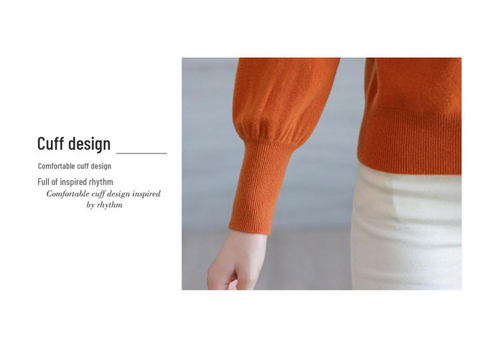 Women's Pure Wool Sweater with Half-High Collar & Lantern Sleeves - Warm, Fashionable Knitwear Pullover