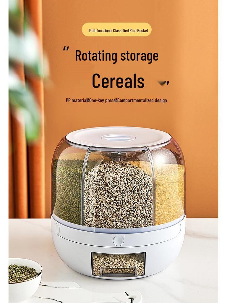 Japanese Rotating Rice Container - 20 Jin Capacity, Six Compartments, Insect-Proof & Moisture-Proof