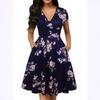 Women Dress Summer Round Neck Pocket Short-sleeved Popular Printed Long Skirt Elegant Dress