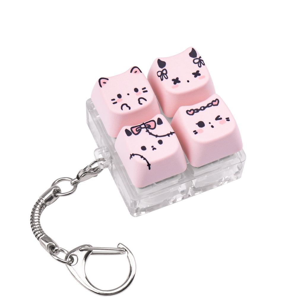 MAIMOOO Keychain Tester Fingertip Toy And Stress Reliever Cute Pink Glowing Cat Mini Keyboard Pendant (Translucent/Opaque).