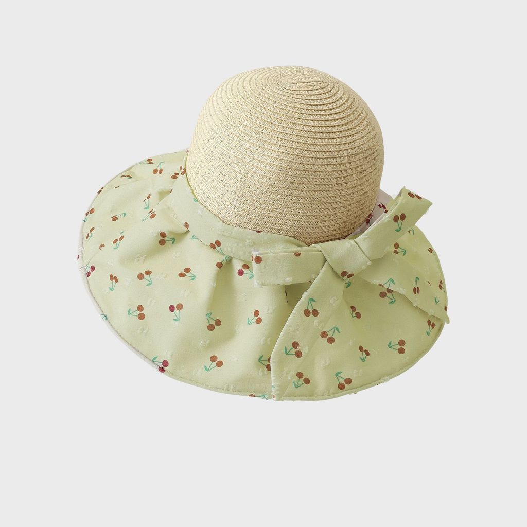 

Summer Cherry Grass Top Hat With Large Brim And Adjustable Sun Protection For Women светло-зеленый