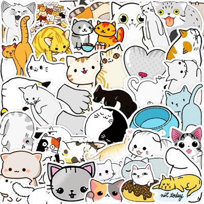 50 Cute Kitten Cartoon Stickers for Laptop, Phone, Water Bottle, and Journal - Waterproof