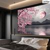 2D Cherry Blossom Full Moon Backdrop Lake Mountain Background