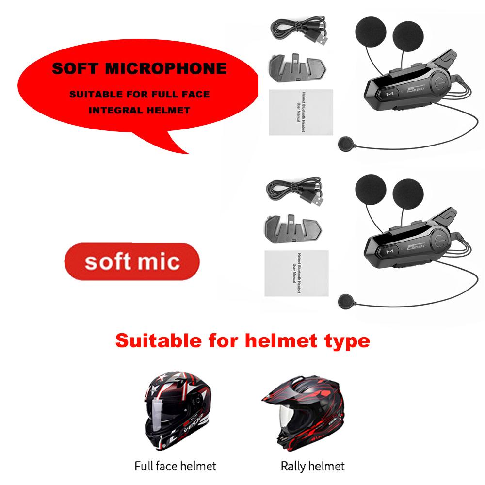 X1 Plus Motorcycle Bluetooth 1000M Intercom Helmet Headset For 2 Rider Intercomunicador Moto Waterproof Interphone Earphone