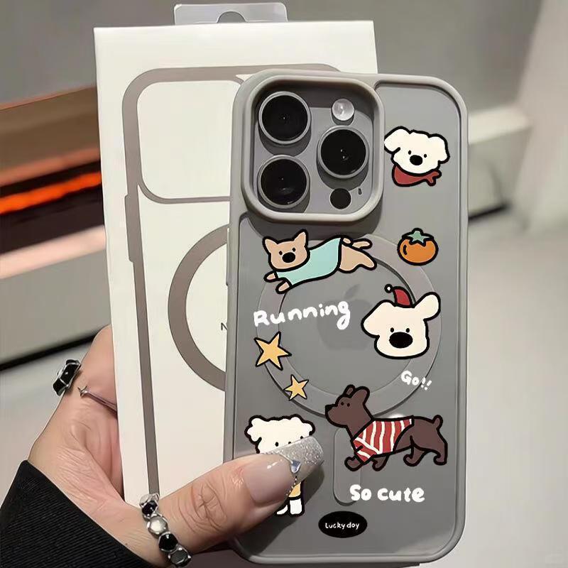 Black Frame Magnetic Suction Acrylic Cartoon Dog Clothing for Apple 17 Pro, 13 Pro Max, and 14