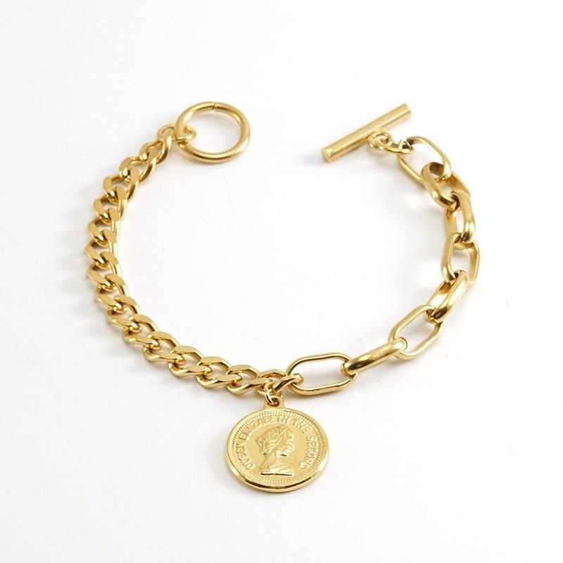 

Нержавеющая сталь мода личность тренд свет роскошь круглая королева кулон браслет титан сталь ювелирные изделия 18K золотой