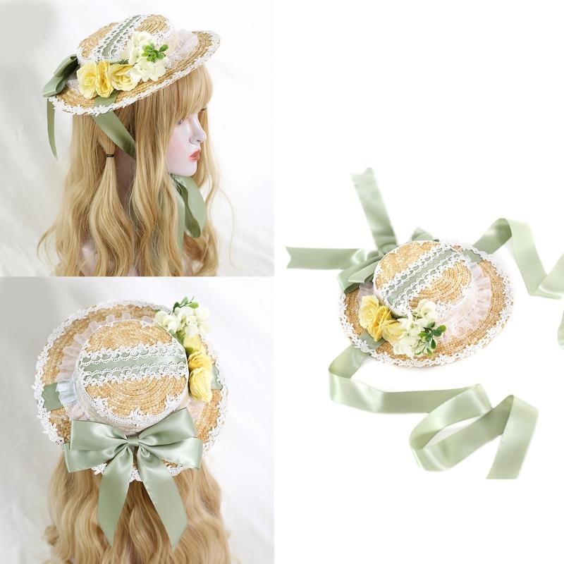 Elegant Bonnet Flower Lace SunHat Breathable Hat Summer Tea Party Holiday Vacation Decors Western Vintage Hat