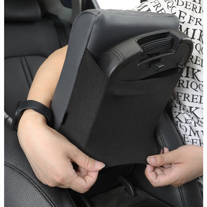 Car Armrest Mat Center Console Arm Rest Protection Cushion Wave Embroider PU Leather Auto Armrests Storage Box Cover Pad