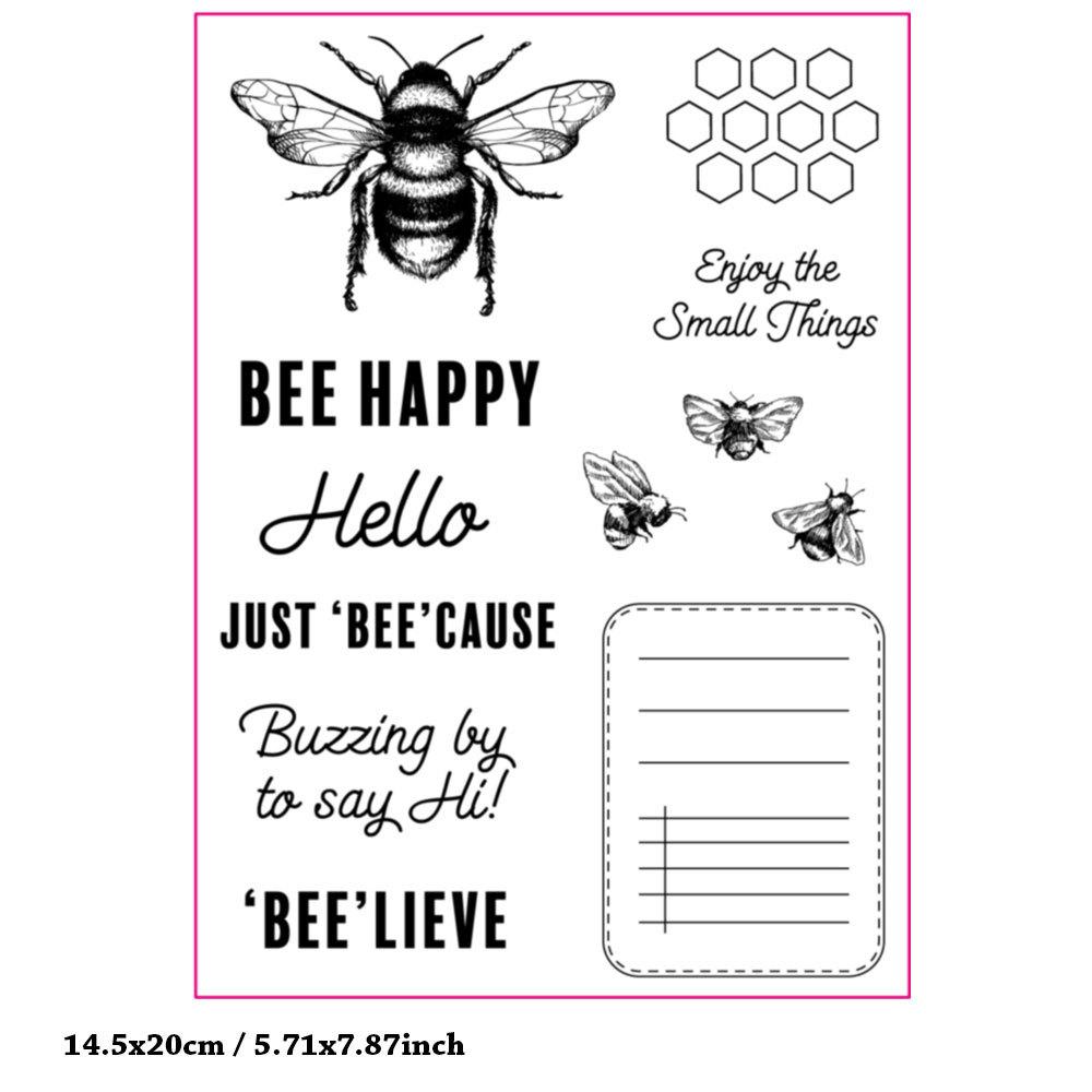 Bee Happy Clear Stamp Silicone Stamp Cards Greeting Words Pattern for Holiday Card Making Decoration and DIY Scrapbooking