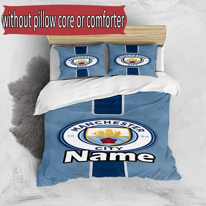 3pcs Duvet Cover Set (1*Duvet Cover + 2*Pillowcase, Without Core), Custom Name Manchester City FC Pattern Bedding Set, Home Bedroom Decor Gift
