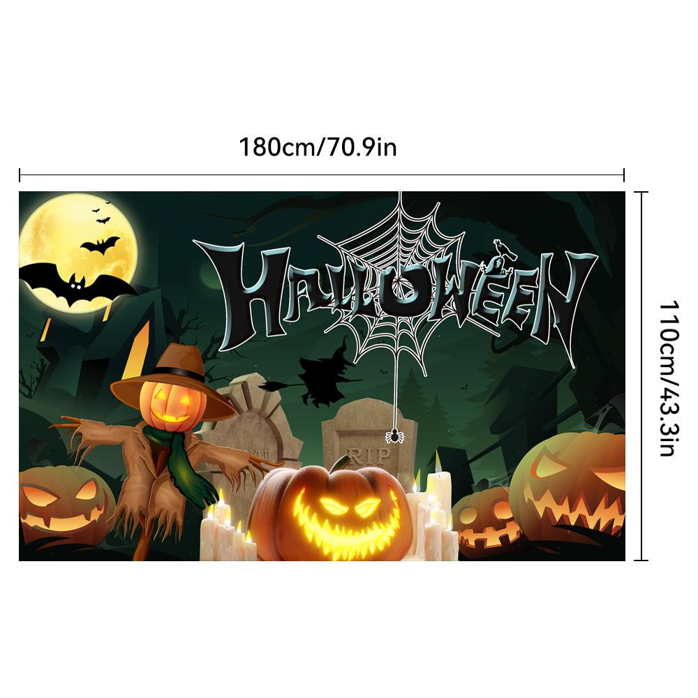 1pc Horro Halloween Party Backdrop Moon Skull Pumpkin Bats  Banner for Halloween Theme Party Decoration Cemetery Photocall Props