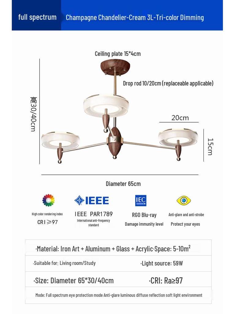 French Vintage Style Modern Minimalist Chandelier for Dining, Study, Bedroom, or Aisle