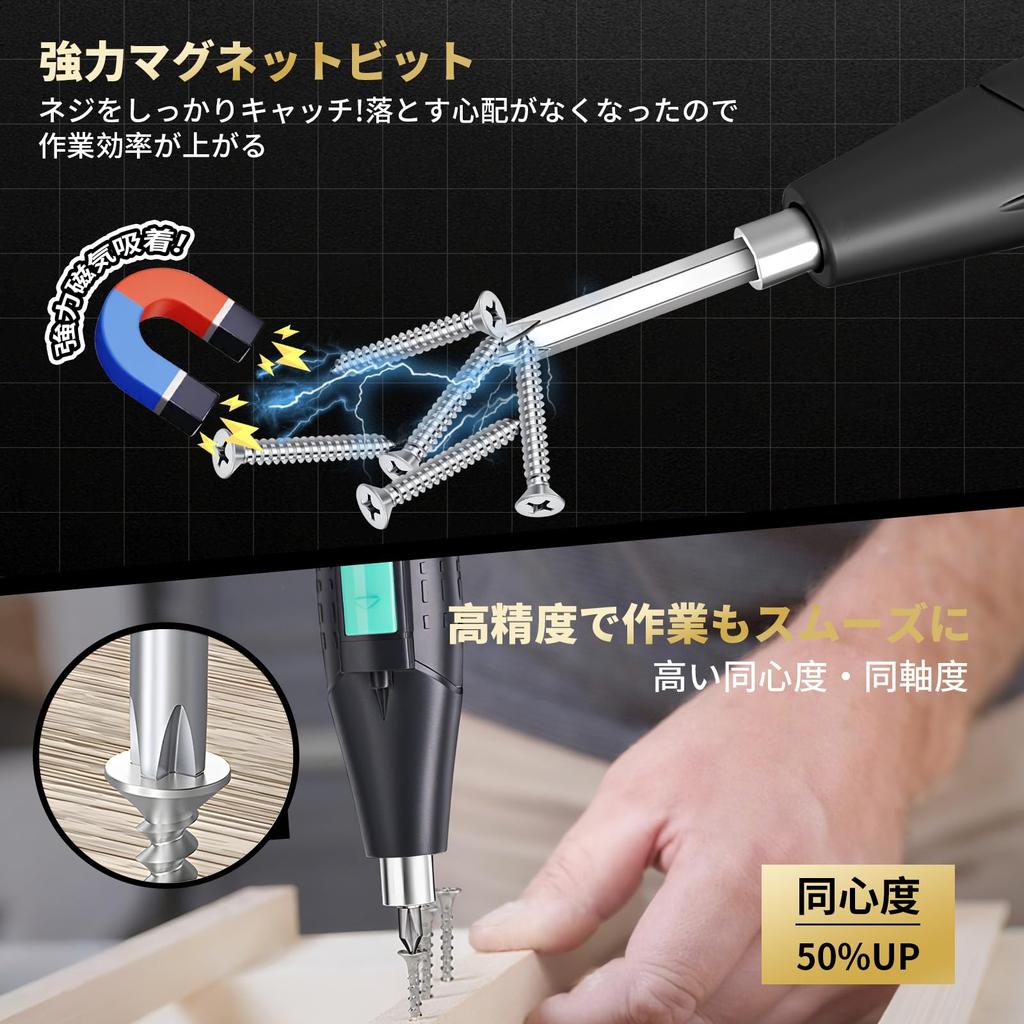 Kemolpo Potente Elétrico Inclui Conjunto de 15 Bits de Aço Liga com LED Fácil de Parafusar em Casa Adequado para Mulheres e Iniciantes Compacto, Chave de Fenda, USB-C