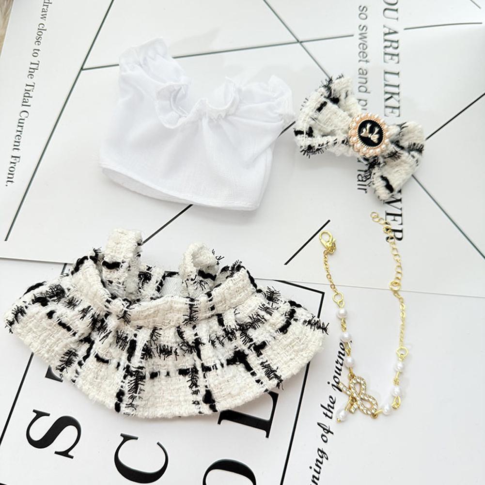 Luxurious Dress Set for 17cm Labubu Dolls with Gold Thread Embellished Mini Dress and Pearl Accessories Dolls' Elegant Outfits