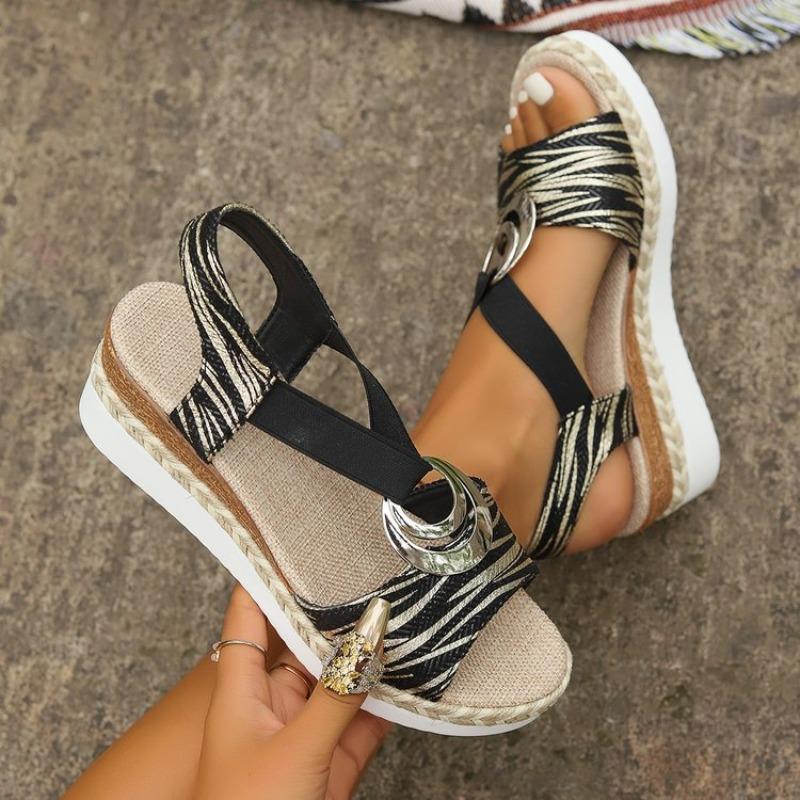 Mode Fischmaul-Sandalen 2025 Sommer Neu Dicksohliger Keilabsatz Damen-Sandalen Metallschnalle Wort Mit Fischmaul Damen-Schuhe