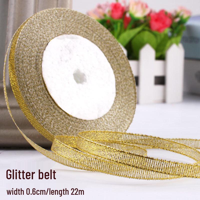 Satin Ribbon with Silver and Gold Glitter for Cake Decoration and Packaging