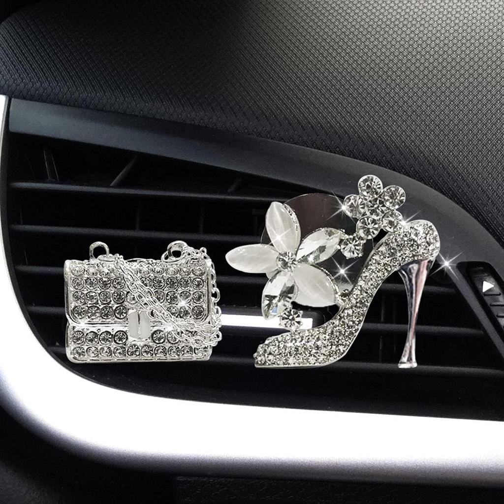 LHEVEN Crystal High Heel Shoe & Magic Bag Car Air Vent Clip Charm Bling sparkly bedazzled rhinestone Car Bling Accessories, Car Interior Decoration