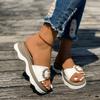 Fashion 2025 Summer Women’s Open Toe Slippers Fashion Rhinestones Buckle Round Toe Platform Concise Sandals for Daily Casual Slippers