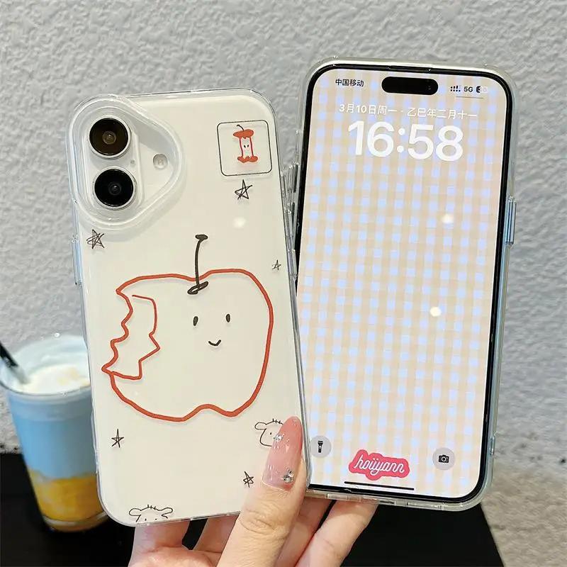 Funny Bite Apple Banana Phone Case For iPhone 11 12 13 14 15 16 Pro Max 16E 7 8 Plus X XR XS Cute Cartoon Fruit Shockproof Cover