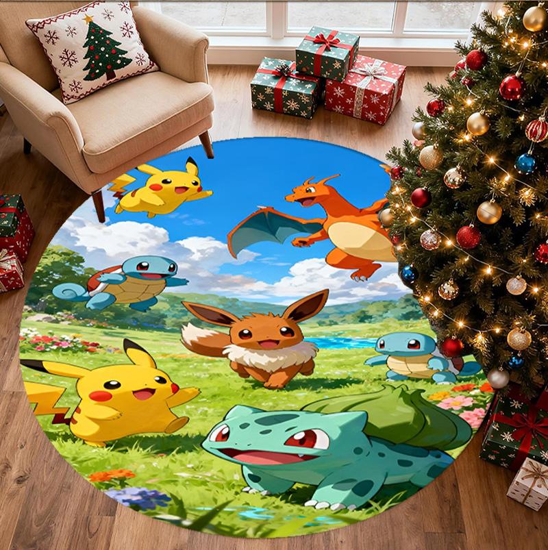 Pokemon Pattern Round Rug, Indoor/Outdoor Mat, for Picnic, Gameroom, Bedroom, Office, Living Room, Home Decor Carpet, Birthday Gift