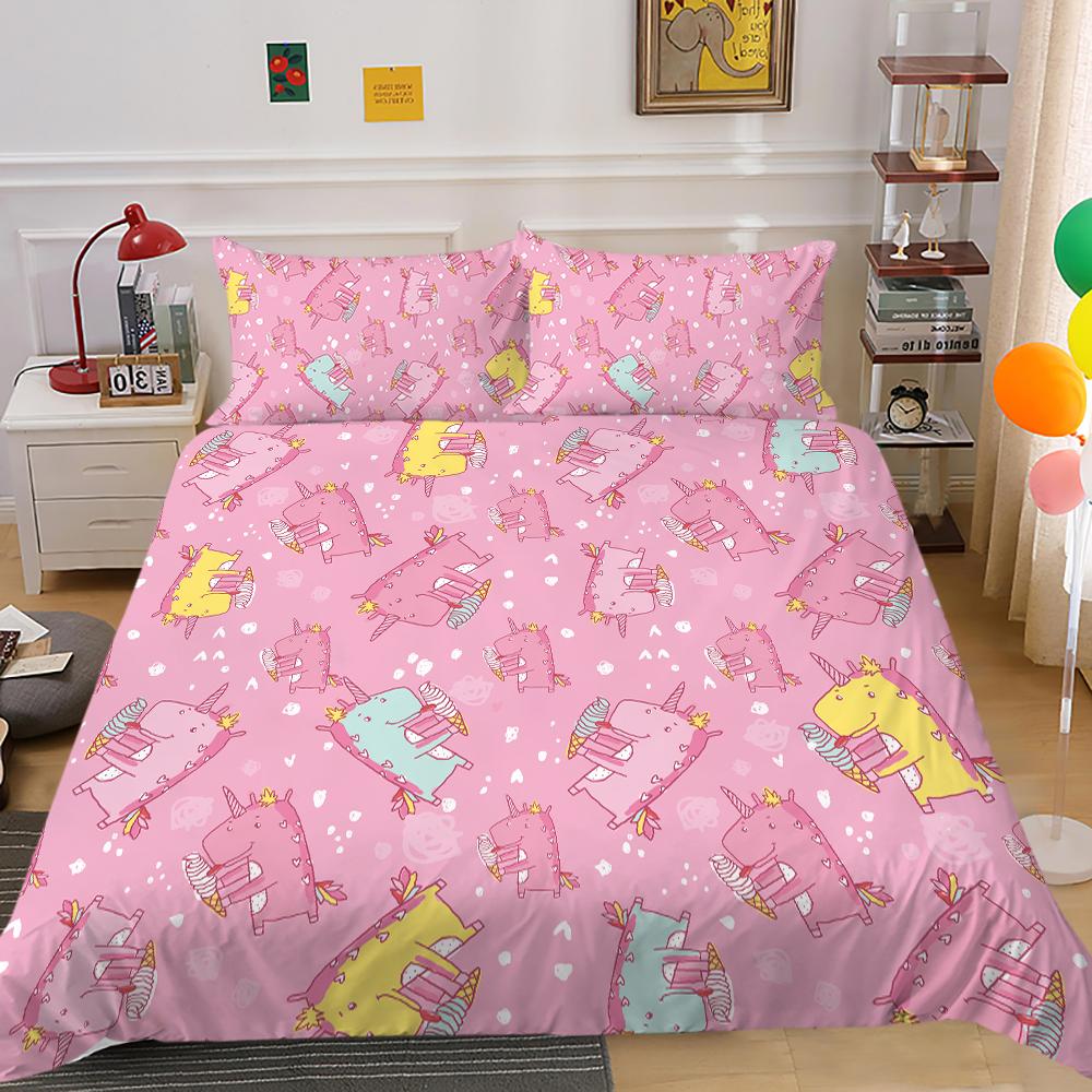 Unicorn Printing Bedding Cover Set Cute Duvet Cover Hot Sale Home Bed Clothes Boys Girls Bedroom Decor Single Double Size Bed Set