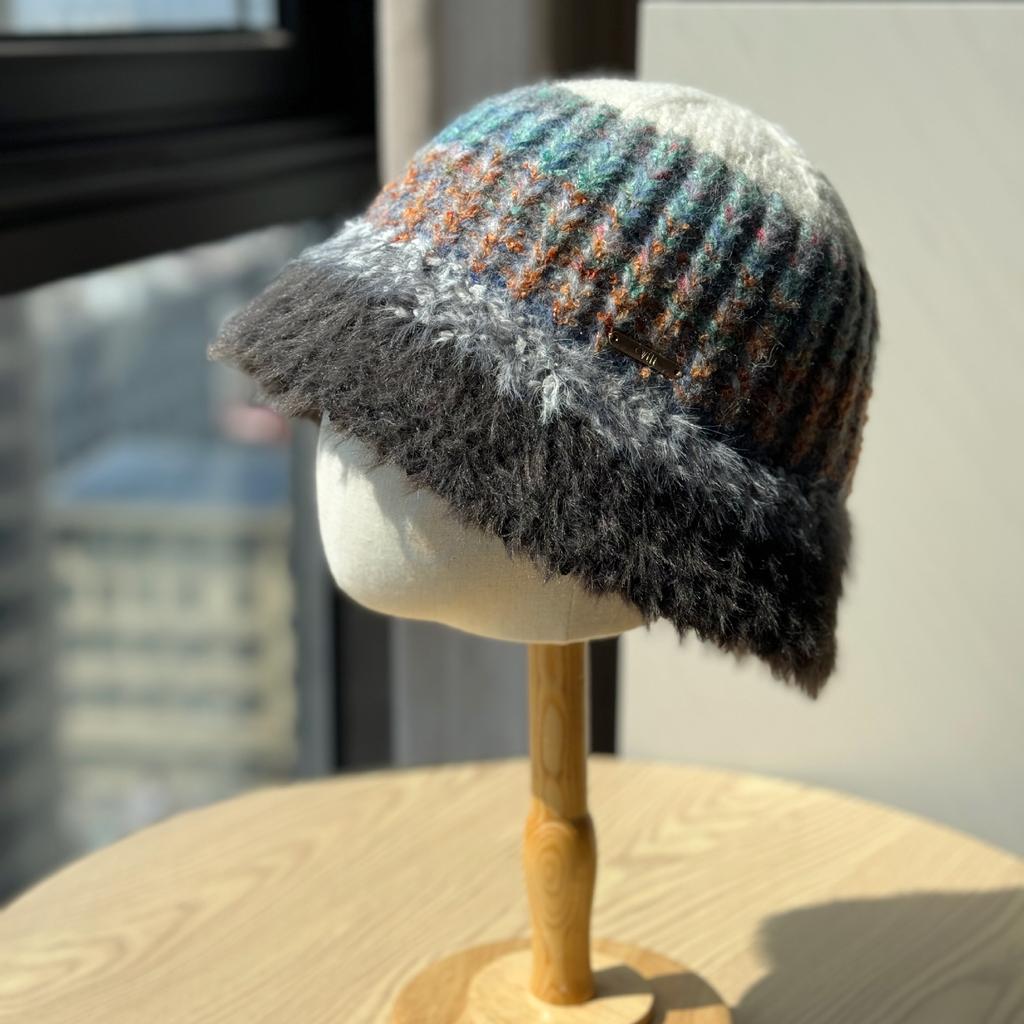 New Dopamine Color Matching Basin Hat for Women In Autumn and Winter Warm Ear Protection Fisherman Hat Plush Hat Wool Bucket Hat Woven Trendy