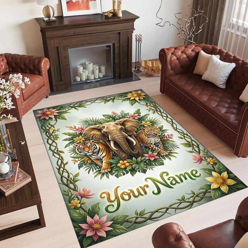 Animals Theme Crystal Velvet Floor Rug Personalized Custom Name Text Warm Carpet Home Decoration