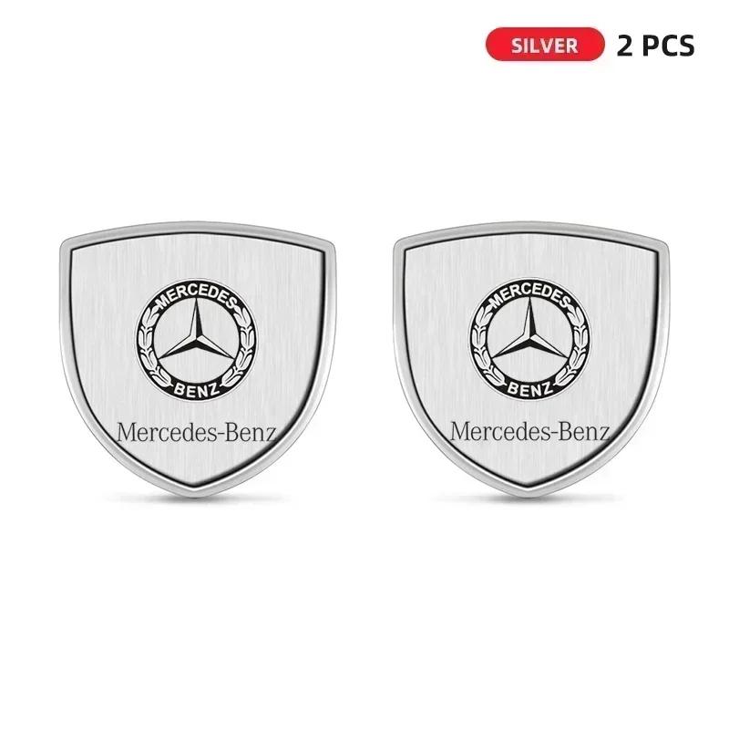 AZP2  1/2pcs 3D Metal Car Body Fender Emblem Shield Stickers Decor Auto Accessories for Mercedes Benz W211 W204 W210 W203 CLA GLA