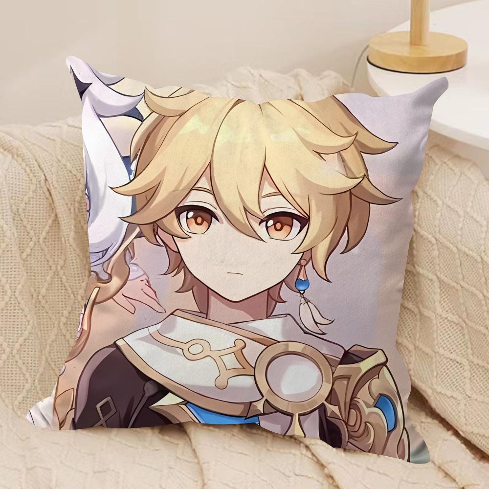 Aether Cute Genshin Impact Cushion Cover Silky Short Plush Invisible Zipper Dustproof Sofa Pillow Case For Home Decor