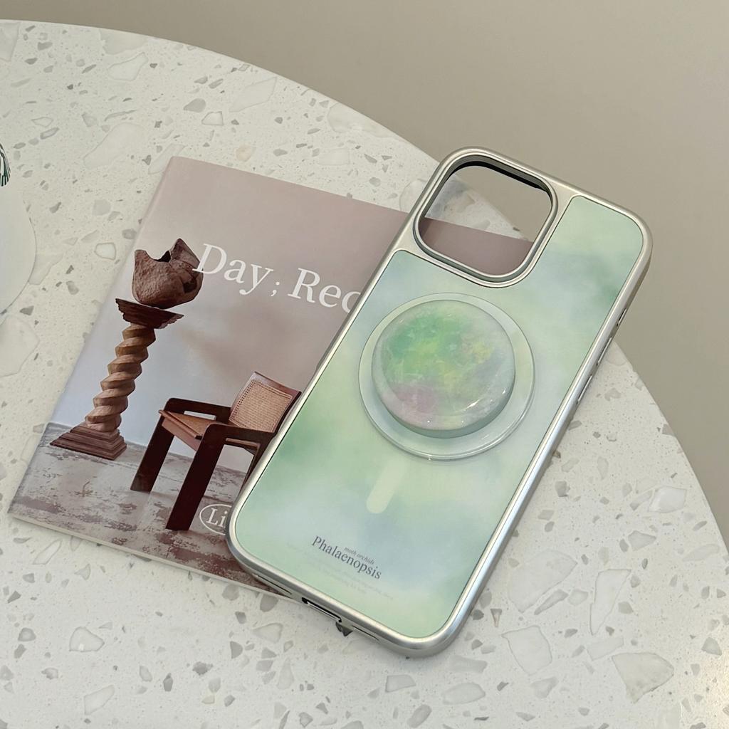 Fresh Green Marble Pattern for Apple 15 Promax Mobile Phone Case for IPhone 16 Electroplated Magnetic Stand 13 Hard