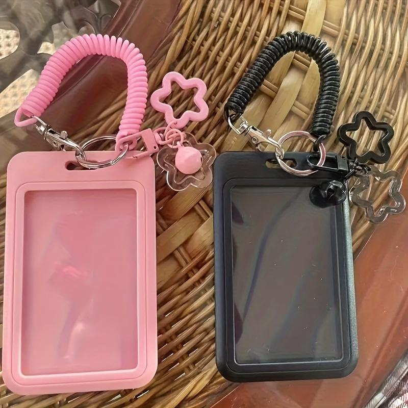 Retractable Card Holder Keychain Star Pendant Cute Cartoon Pattern Durable Plastic Metal Clip Open Ring Compact Functional