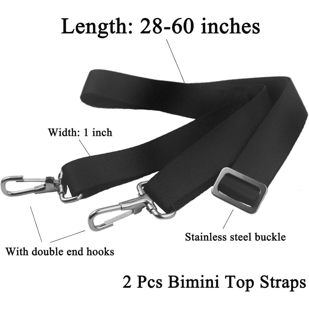 2-Piece Adjustable Bimini Boat Top Strap With Double Head Snap Hook, Heavy Duty Canopy Strap 28“-60” Boat Nylon Bimini Boat Top Strap