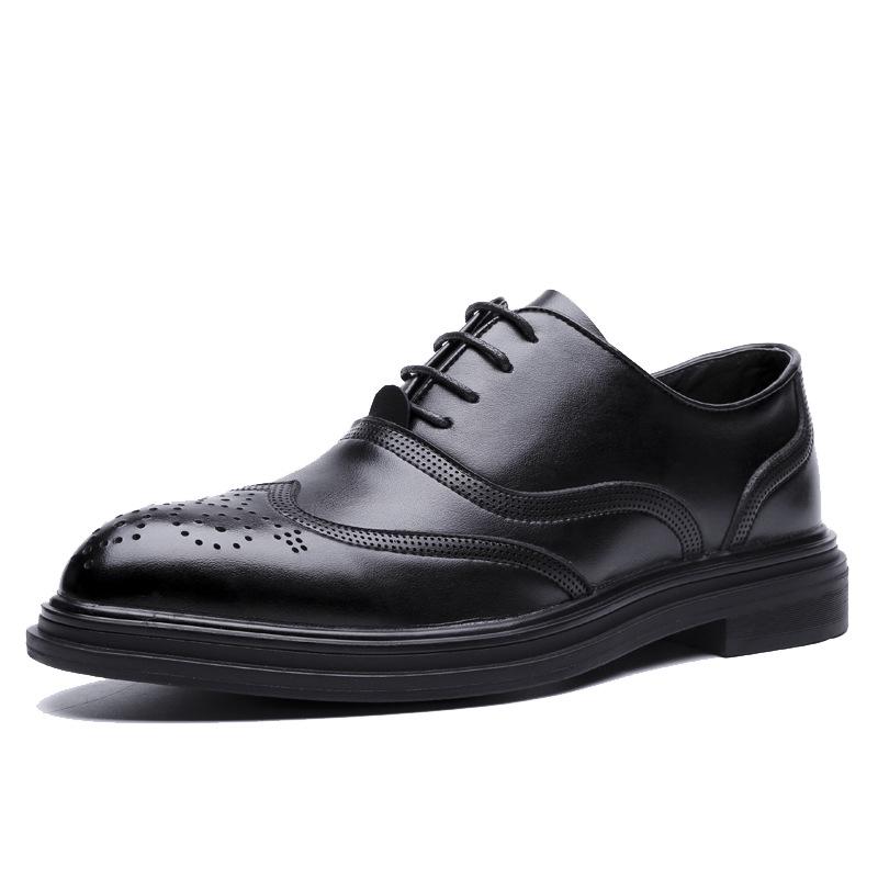 Mu Huisen Autumn Korean Version Pointed Business Men's Shoes British Block Engraved Casual Lace-up Work Shoes ZY4019