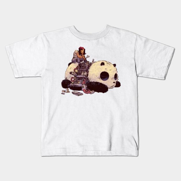 Boys Girls Soft Cotton Graphic Tees Panda Repair Breathable Daily School Wear Kids T-Shirts