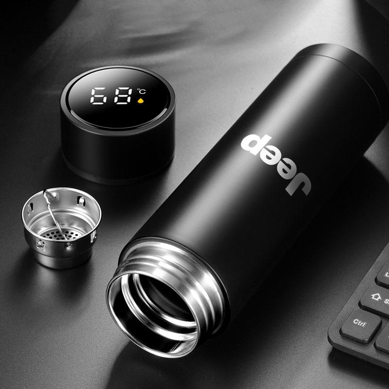 Auto Smart Thermosflasche mit Temperaturanzeige Kaffeetasse für Jeep Renegade Wrangler JK Grand Cherokee XJ Willys Compass Command Patriot