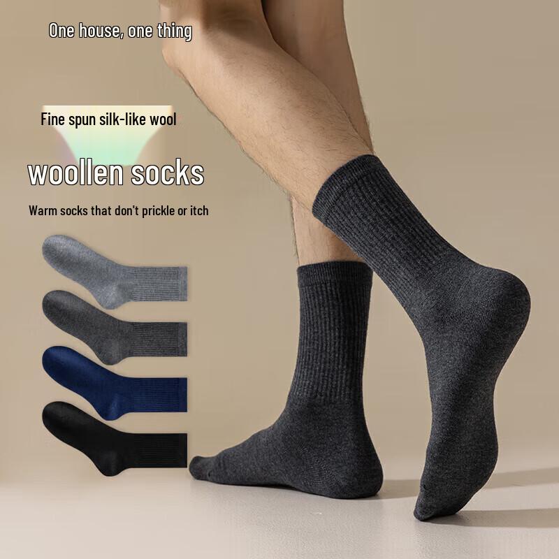 Men s Warm Wool Blend Mid-Calf Socks One Size