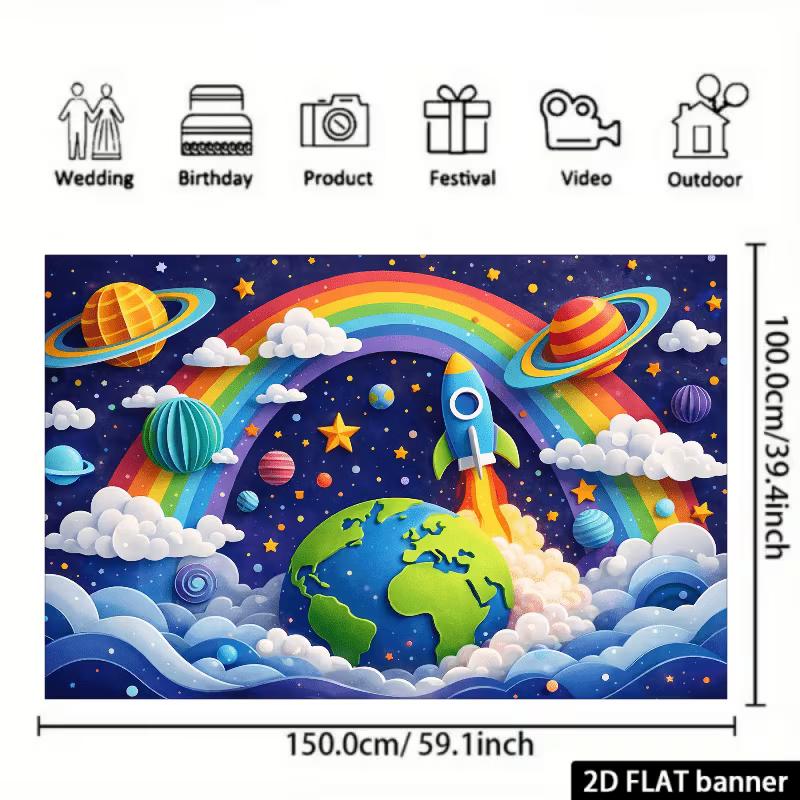 2D Colorful Space Tapestry for Kids Birthday, Nursery & Party Decoration