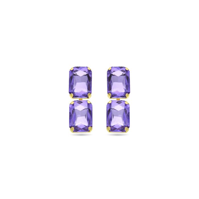 Boucles d’oreilles - LUXENTER - Luxenter - cristal violet - finies en or jaune 18 carats - pierres multicolores