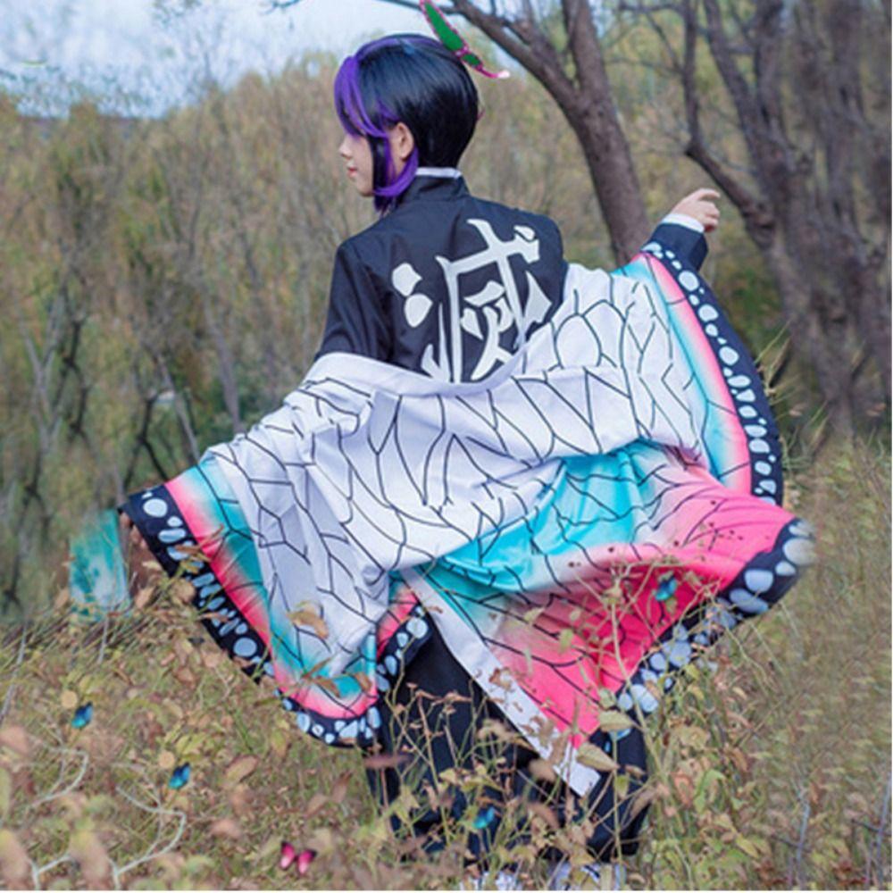 Anime Demon Slayer Kimetsu No Yaiba Kochou Shinobu Cosplay Kostýmní sada paruk Kimono Jednotné halloweenské anime kostýmy pro dospělé děti