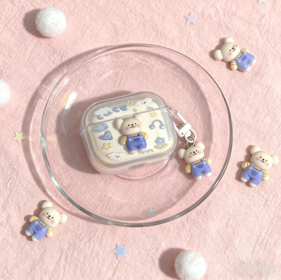 Transparent three-dimensional - blue hat dog earphone case Apple earphone case AirPods1/1st generation new 1st generation airpod