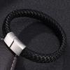 Punk Men Bracelet Bangles Black Brown Leather Bracelet Male Stainless Steel Clasp Fashion Wristband Gift