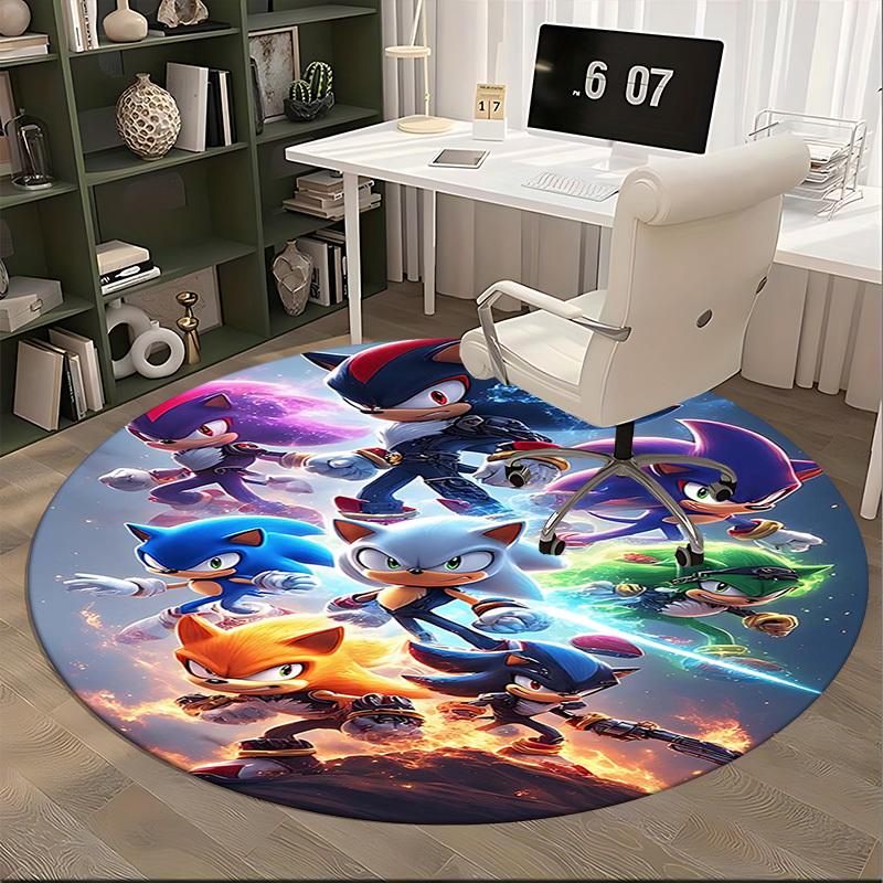 1pc Sonic the Hedgehog Round Carpet - Anime Design Chair Mat for Office, Home Decor, Living Room