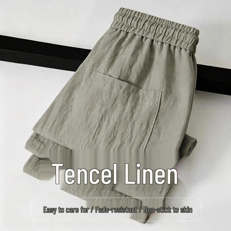 SHANSHAN Men s Tencel Linen Blend Business Casual Elastic Long Pants 2XL