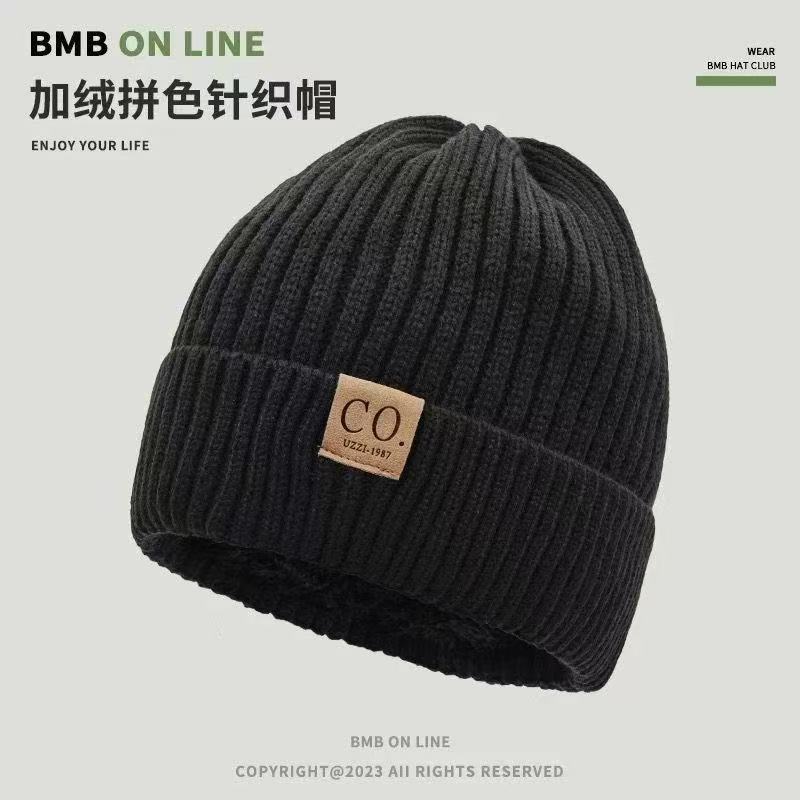 Hat men's winter knitted wool hat thickened damp velvet warm windproof green winter men's cold cotton hat