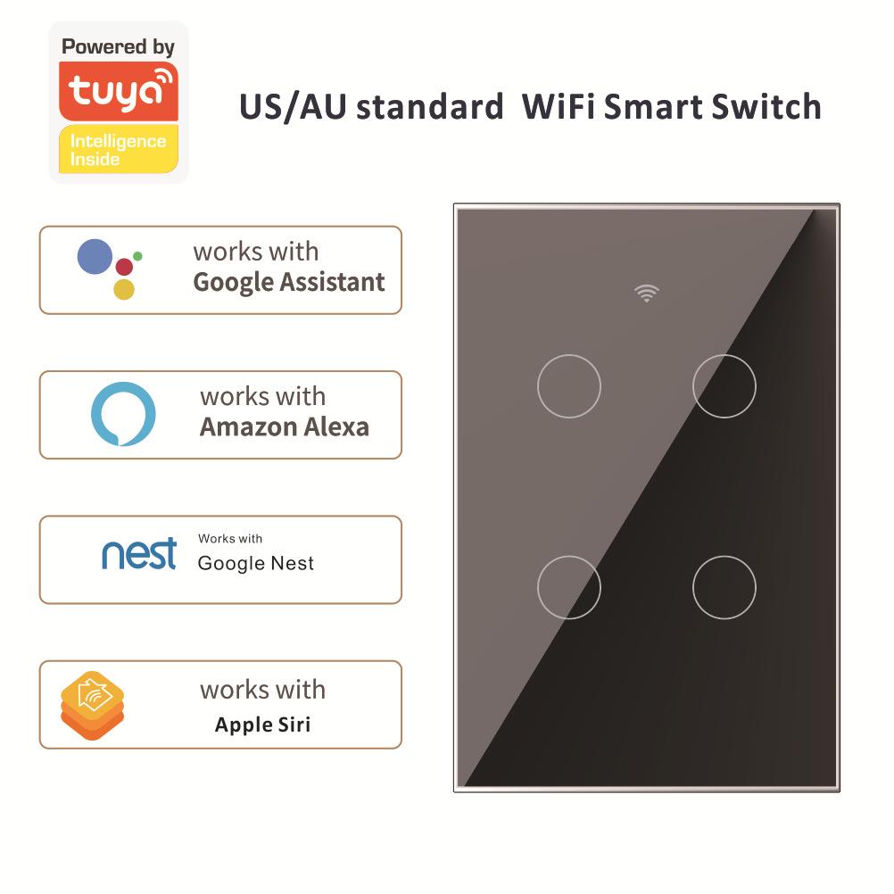 1 Gang Live Line Smart Life ABS WiFi US Type Touch Wall Panel Switch 220V 10A with Voice Control IP20