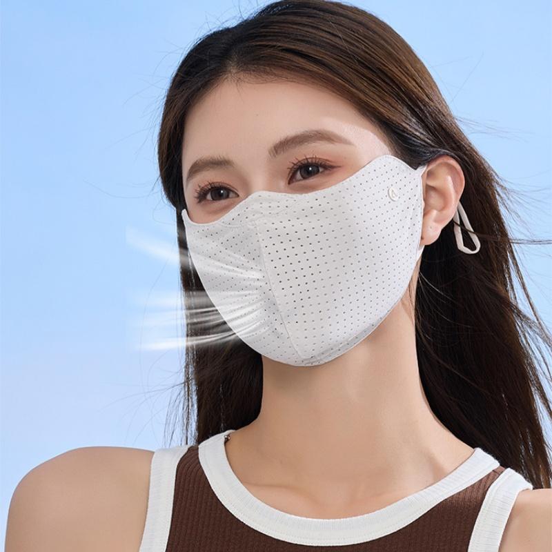 Solid Color Breathable Ice Silk Mask Washable Anti-Uv Anti-Sun Mask Dustproof Mesh Face Cover Scarf Outdoor Sports Mask