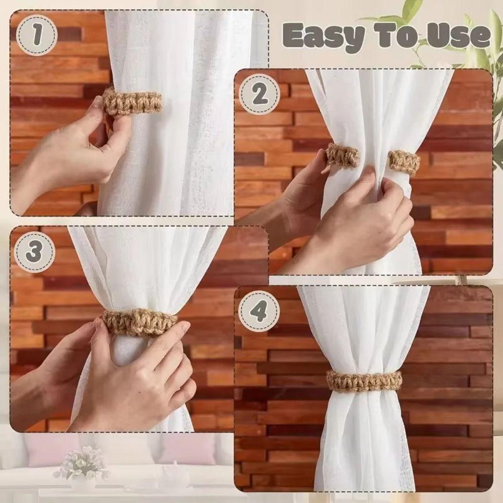 2Pcs Modern Retro Curtain Tie Rope Handwoven Vintage Curtain Holdback Twist Knotted Adjustable Curtain Clip Living Room